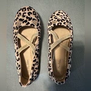 Mini Boden Girls Leopard Print Flats w/ cat faces and gold cross straps size 32